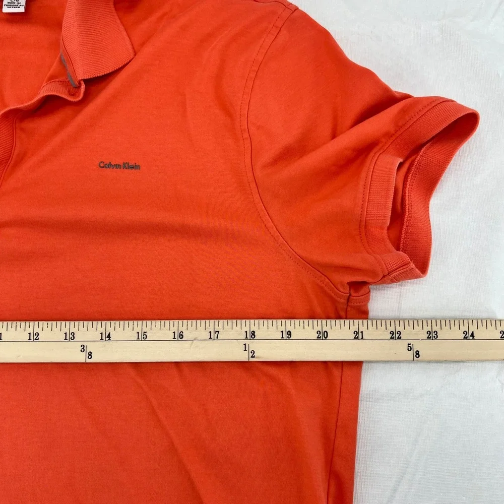 Calvin Klein‎ Mens Liquid Cotton Polo Shirt Orange Short Sleeve Logo Size L